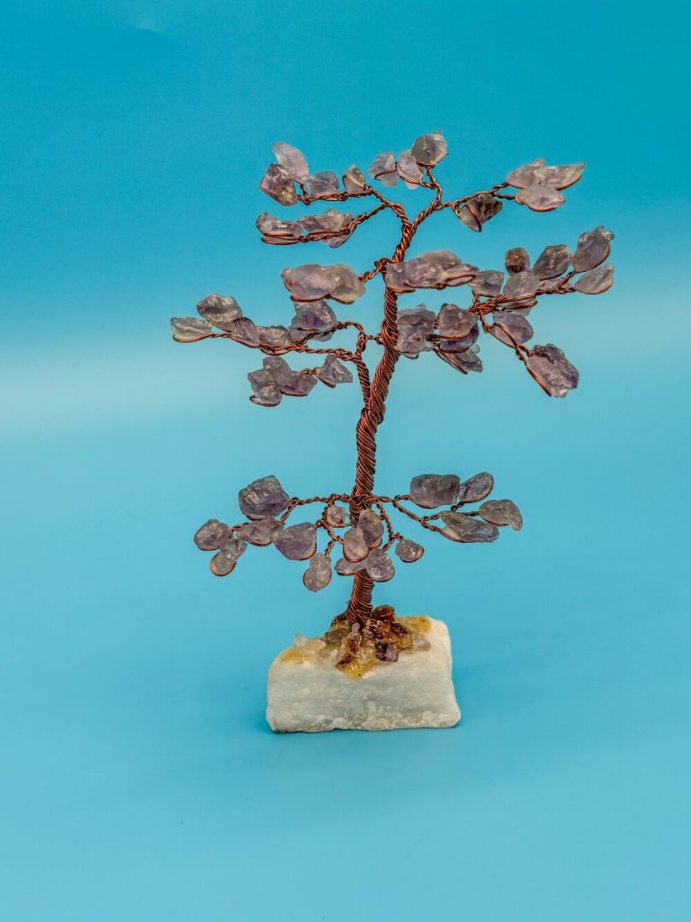Purple Quartz Crystal Gemstone Tree Copper Wire Wrapped Home Decor Gift B52
